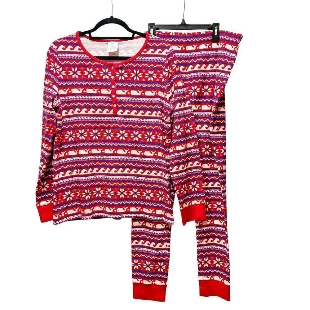 Vineyard Vines Women's Holiday Whale Isle Waffle Knit Pajama Set Size Large